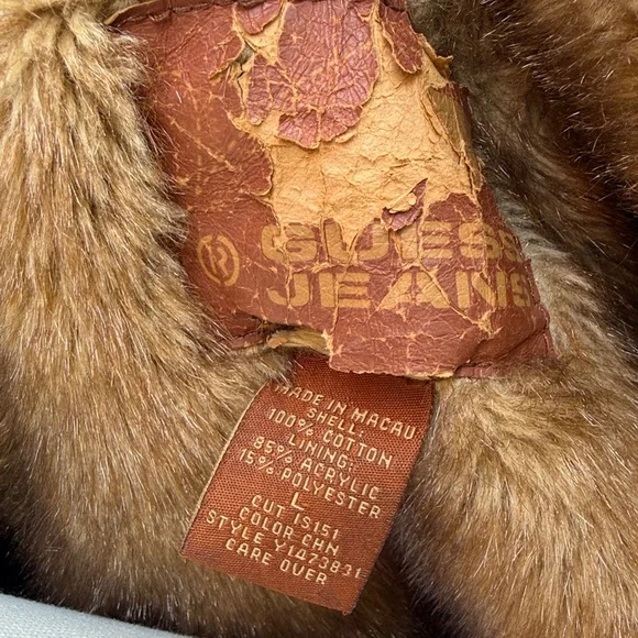 GUESS TRUE VINTAGE 80s RARE FAUX FUR DENIM / JEAN JACKET - L 💙🔥 - Picture 10 of 11